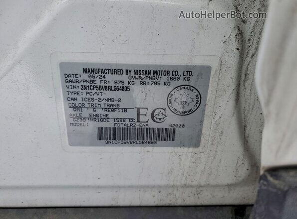 3N1CP5BV8RL564805 2024 NISSAN KICKS White 