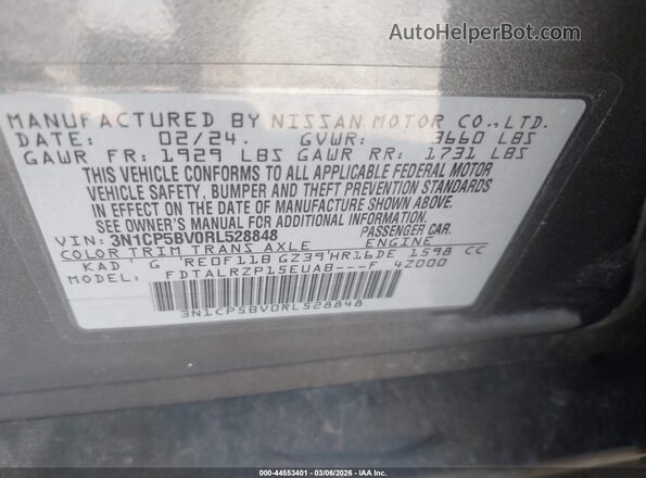 3N1CP5BVORL528848 2024 NISSAN KICKS Green Vista del compartimento del motor