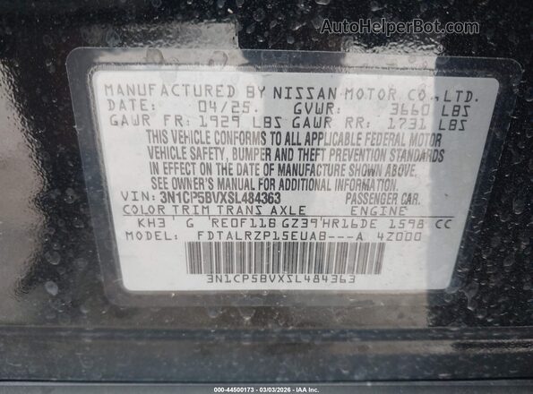 3N1CP5BVXSL484363 2025 NISSAN KICKS PLAY Черный Вид подкапотного пространства