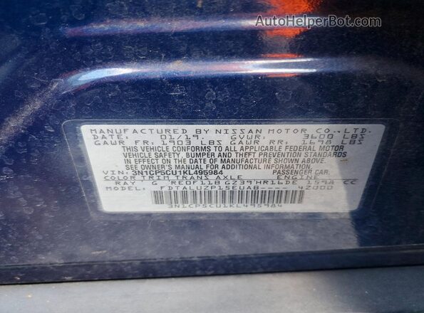 3N1CP5CU1KL495984 2019 NISSAN KICKS Blue 