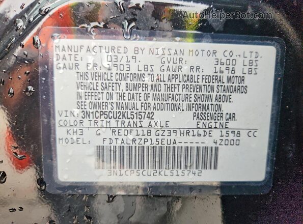 3N1CP5CU2KL515742 2019 NISSAN KICKS Black 