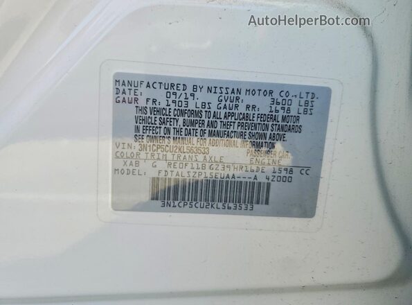 3N1CP5CU2KL563533 2019 NISSAN KICKS White 