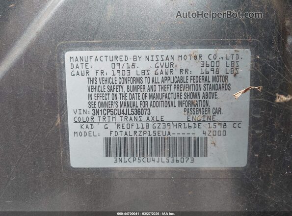 3N1CP5CU4JL536073 2018 NISSAN KICKS Black Widok komory silnika