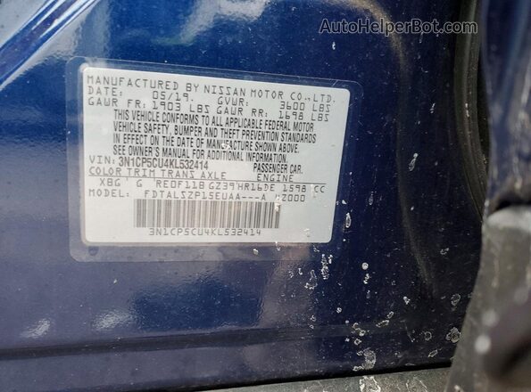 3N1CP5CU4KL532414 2019 NISSAN KICKS Blue 