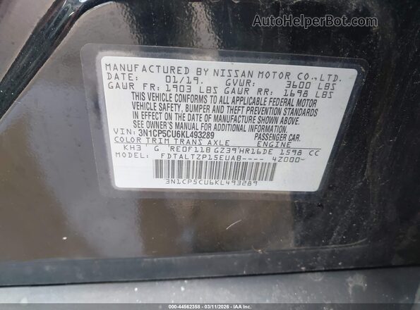3N1CP5CU6KL493289 2019 NISSAN KICKS Черный 