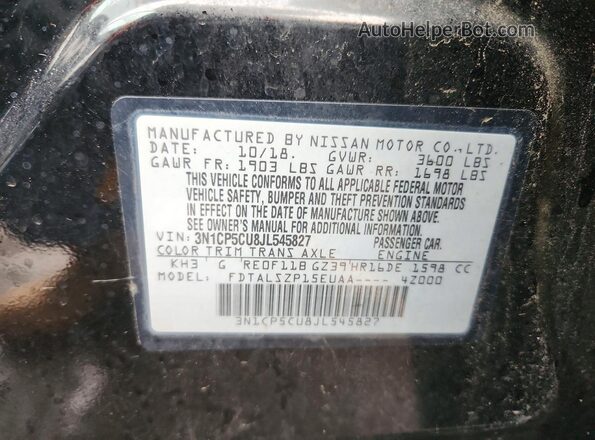 3N1CP5CU8JL545827 2018 NISSAN KICKS Black VIN sticker view