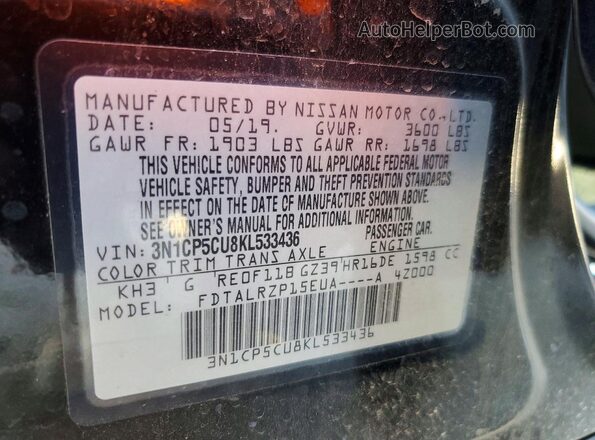 3N1CP5CU8KL533436 2019 NISSAN KICKS Black 