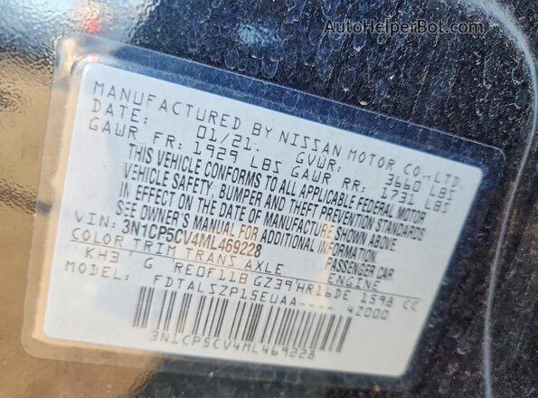 3N1CP5CV4ML469228 2021 NISSAN KICKS Black VIN sticker view
