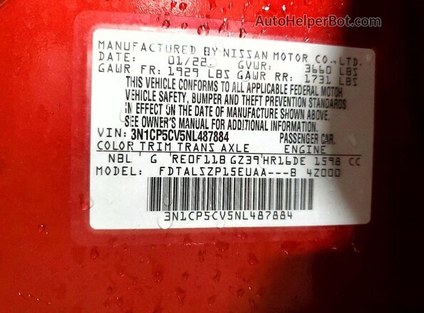 3N1CP5CV5NL487884 2022 NISSAN KICKS Red 