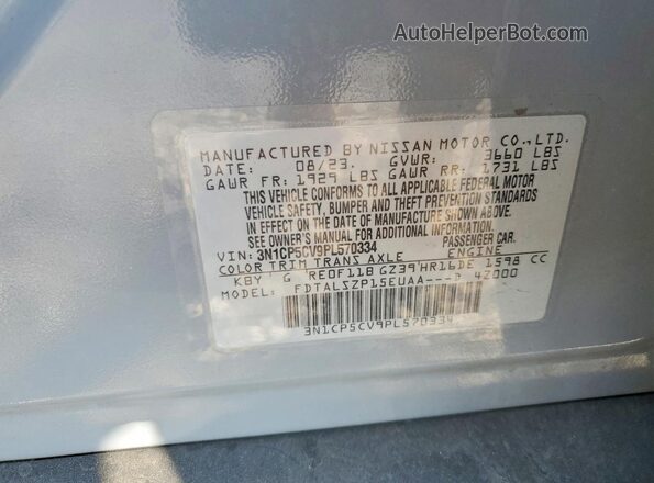 3N1CP5CV9PL570334 2023 NISSAN KICKS Gray VIN sticker view