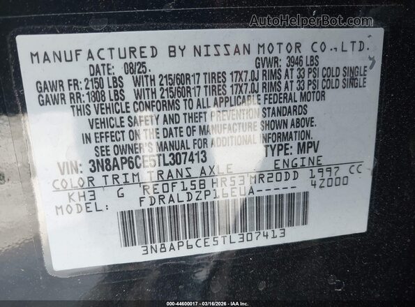 3N8AP6CE5TL307413 2026 NISSAN KICKS Black 