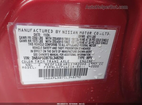 3N8AP6DB7SL348290 2025 NISSAN KICKS Red ძრავის განყოფილების ხედი
