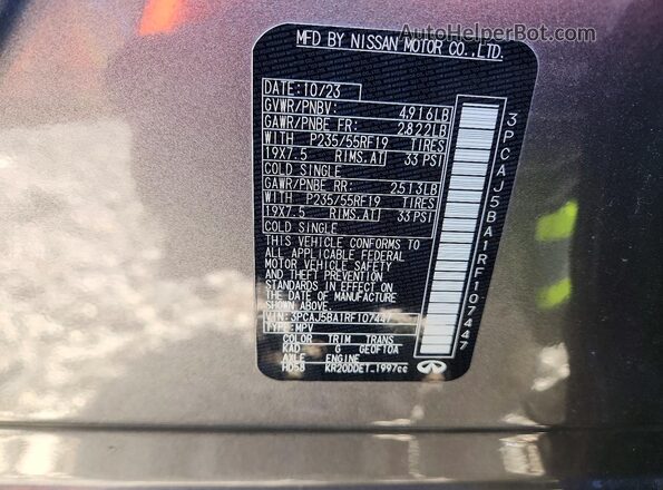 3PCAJ5BA1RF107447 2024 INFINITI QX50 Gray Widok naklejki z numerem VIN