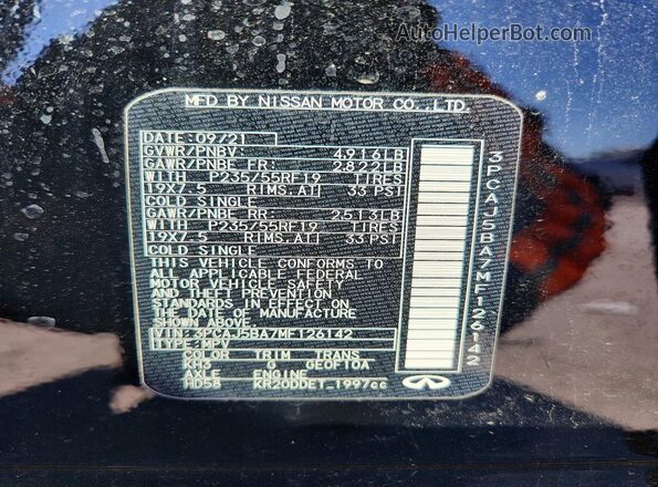 3PCAJ5BA7MF126142 2021 INFINITI QX50 Черный 