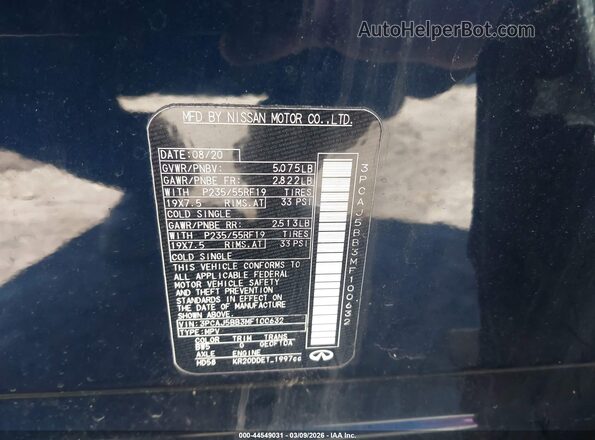 3PCAJ5BB3MF100632 2021 INFINITI QX50 Dark Blue Vista del compartimento del motor