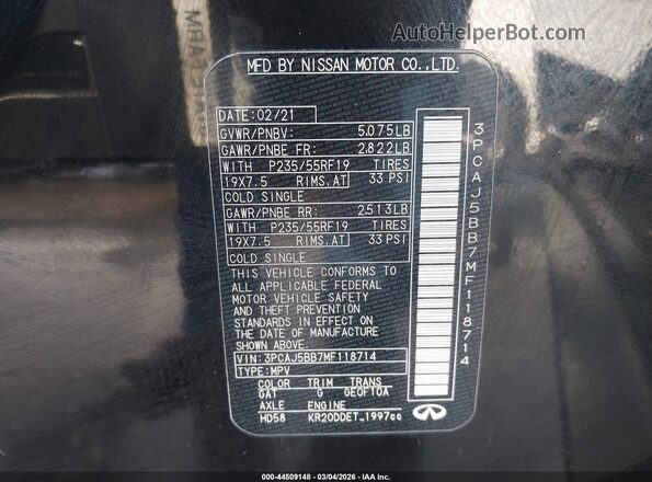 3PCAJ5BB7MF118714 2021 INFINITI QX50 Black 