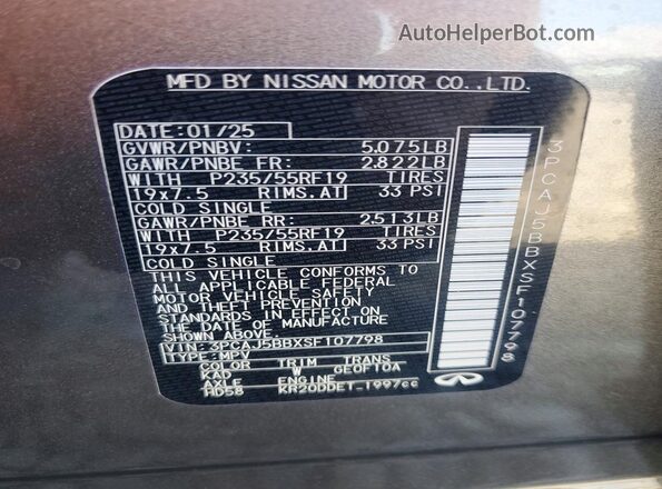 3PCAJ5BBXSF107798 2025 INFINITI QX50 Gray Engine compartment view