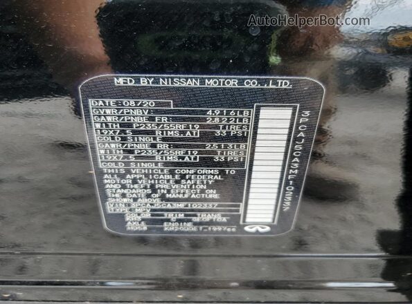 3PCAJ5CA3MF102337 2021 INFINITI QX50 Black VIN კოდის სტიკერის ხედი