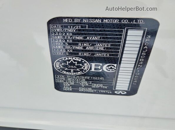 3PCAJ5CB4NF106245 2022 INFINITI QX50 White 