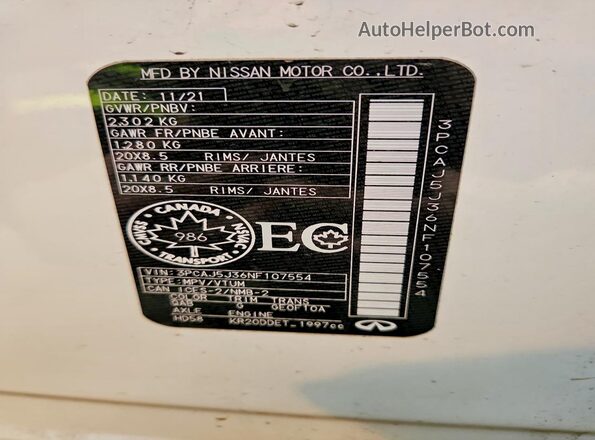3PCAJ5J36NF107554 2022 INFINITI QX55 White Widok wnętrza 360 stopni