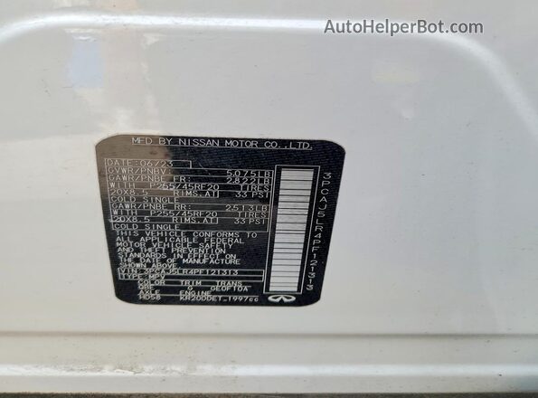 3PCAJ5LR4PF121313 2023 INFINITI QX55 White Вид наклейки з VIN-кодом