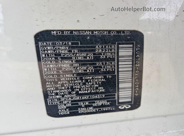 3PCAJ5M16KF104319 2019 INFINITI QX50 Белый 