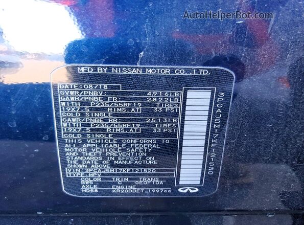 3PCAJ5M17KF121520 2019 INFINITI QX50 Blue 