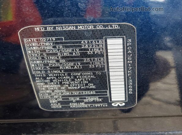 3PCAJ5M17KF133585 2019 INFINITI QX50 Blue 