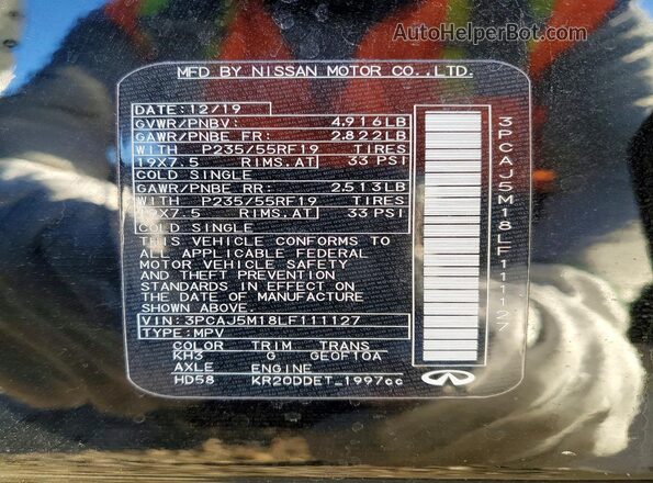 3PCAJ5M18LF111127 2020 INFINITI QX50 Черный 