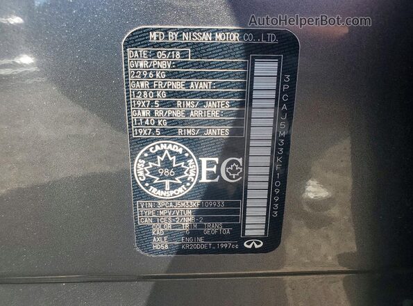 3PCAJ5M33KF109933 2019 INFINITI QX50 Gray 