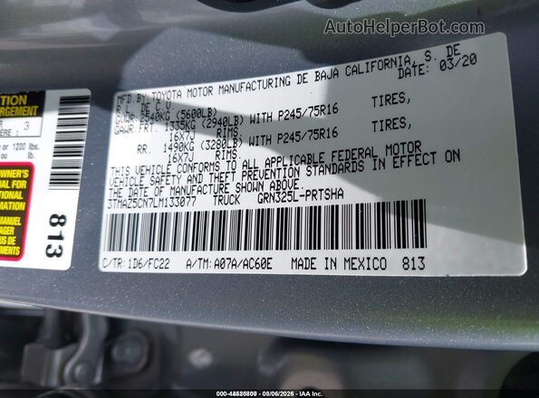 3TMAZ5CN7LM133077 2020 TOYOTA TACOMA Silver Շարժիչի բաժամունքի տեսք