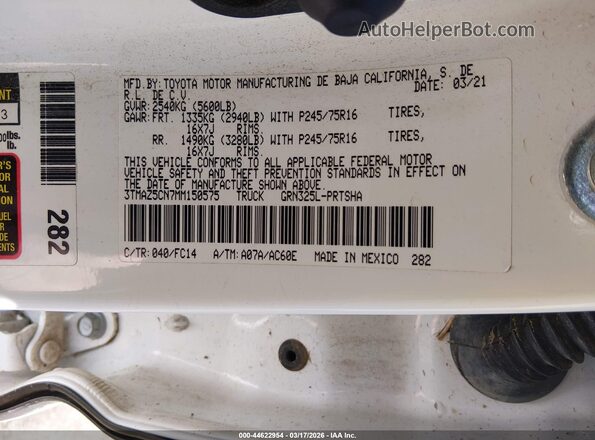 3TMAZ5CN7MM150575 2021 TOYOTA TACOMA White Շարժիչի բաժամունքի տեսք