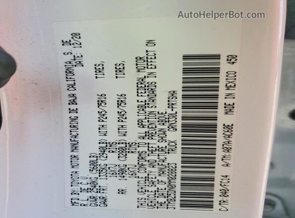 3TMBZ5DN0MM028823 2021 TOYOTA TACOMA White Շարժիչի բաժամունքի տեսք