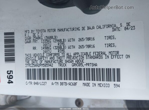 3TMCZ5AN2PM585942 2023 TOYOTA TACOMA White Engine compartment view