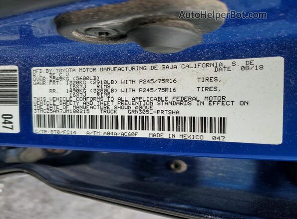3TMCZ5AN7JM180215 2018 TOYOTA TACOMA Blue ძრავის განყოფილების ხედი
