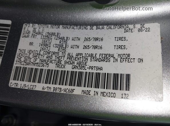 3TMCZ5AN7NM523675 2022 TOYOTA TACOMA 4WD Gray 