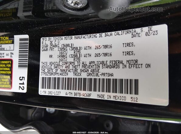 3TMDZ5BN3PM148339 2023 TOYOTA TACOMA Black Շարժիչի բաժամունքի տեսք