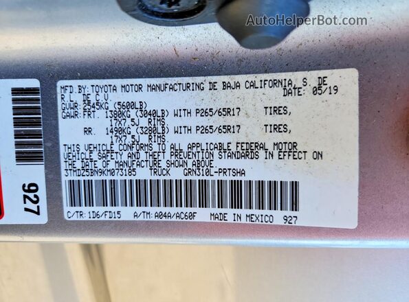 3TMDZ5BN9KM073185 2019 TOYOTA TACOMA Серебряный 