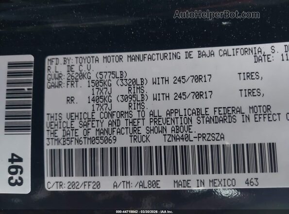 3TMKB5FN6TM055069 2026 TOYOTA TACOMA Black Вид підкапотного простору