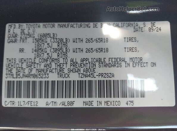 3TMLB5JN4RM065233 2024 TOYOTA TACOMA Серый Вид подкапотного пространства