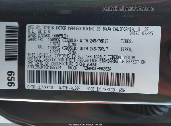 3TMLB5JN7SM168734 2025 TOYOTA TACOMA Gray Engine compartment view