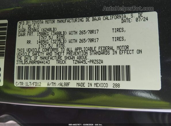 3TMLB5JN8RM044143 2024 TOYOTA TACOMA Gray Engine compartment view