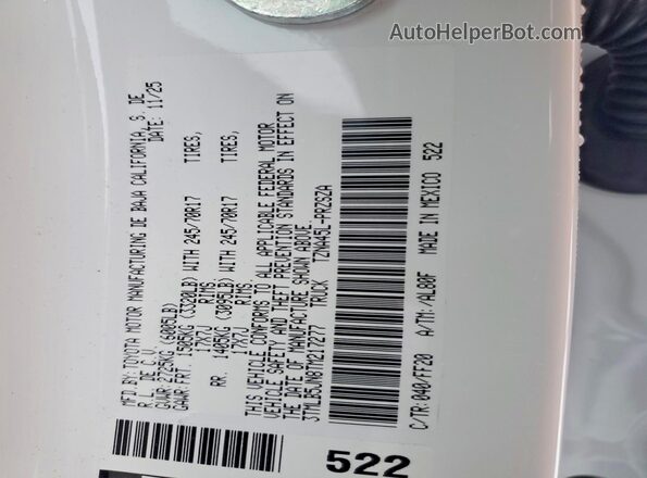 3TMLB5JN8TM217277 2026 TOYOTA TACOMA Белый Вид наклейки с VIN-кодом