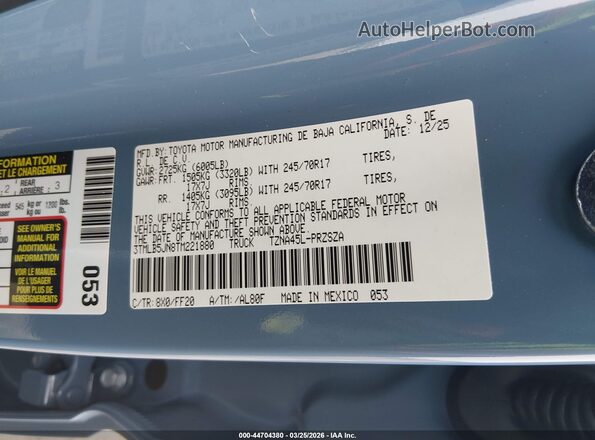 3TMLB5JN8TM221880 2026 TOYOTA TACOMA Blue Engine compartment view