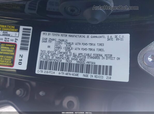 3TYAX5GN4NT034210 2022 TOYOTA TACOMA Black Widok komory silnika