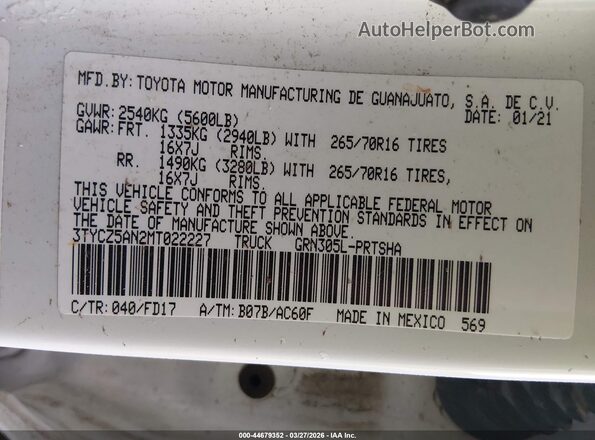 3TYCZ5AN2MT022227 2021 TOYOTA TACOMA Белый 