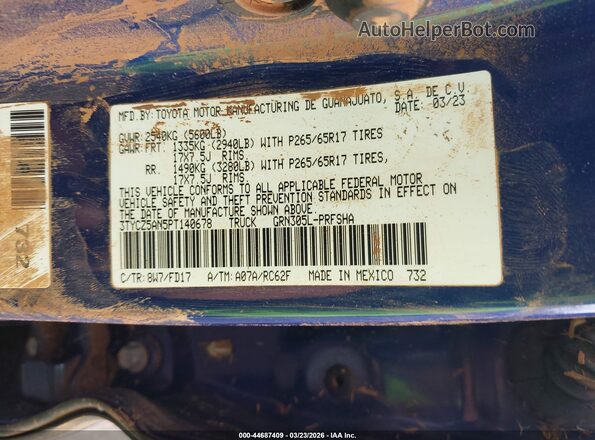 3TYCZ5AN5PT140678 2023 TOYOTA TACOMA Blue ძრავის განყოფილების ხედი
