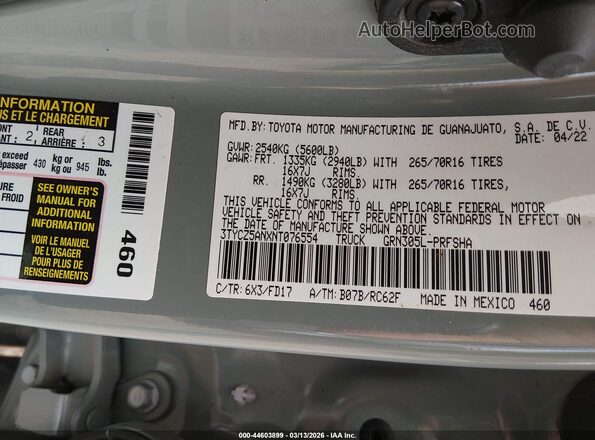 3TYCZ5ANXNT076554 2022 TOYOTA TACOMA Gray 