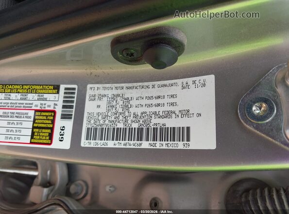 3TYGZ5AN0MT016539 2021 TOYOTA LIMITED Gray Vista del compartimento del motor