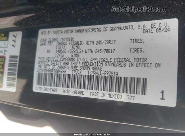 3TYKD5HN8RT004886 2024 TOYOTA TACOMA Black Widok komory silnika